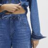 Blå baggy jeans med vida ben och knytmidja