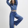 Blå baggy jeans med vida ben och knytmidja