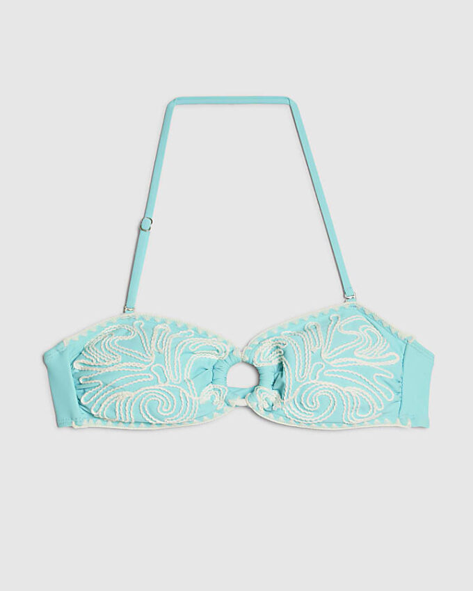 Blå bandeau-bikinitopp med Cornelli-tryck