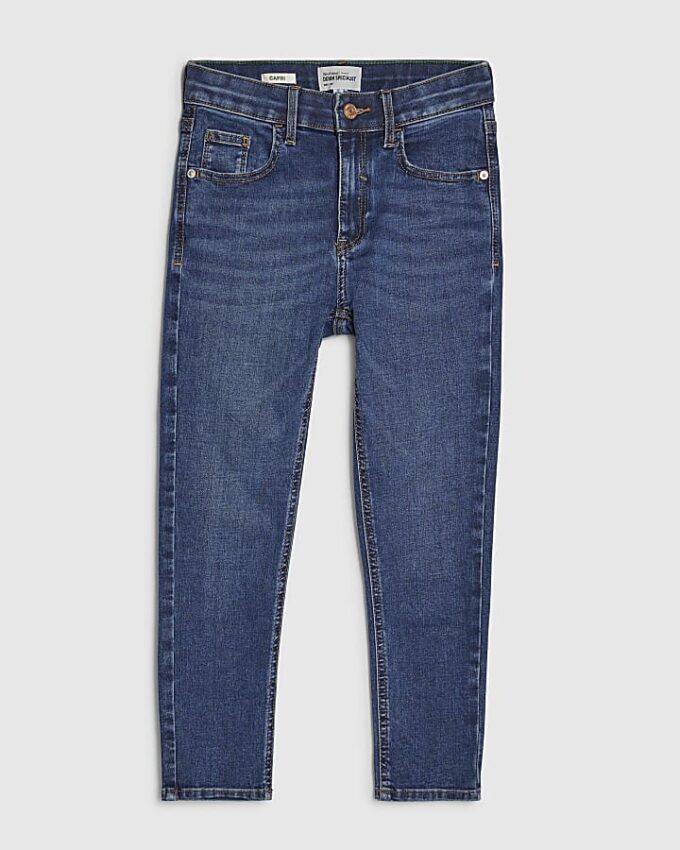 Blå caprijeans med smal passform Blå caprijeans med smal passform