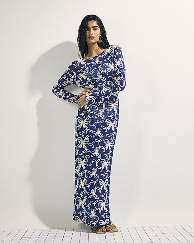 Blå Cornelli Crochet Maxi Beach Dress