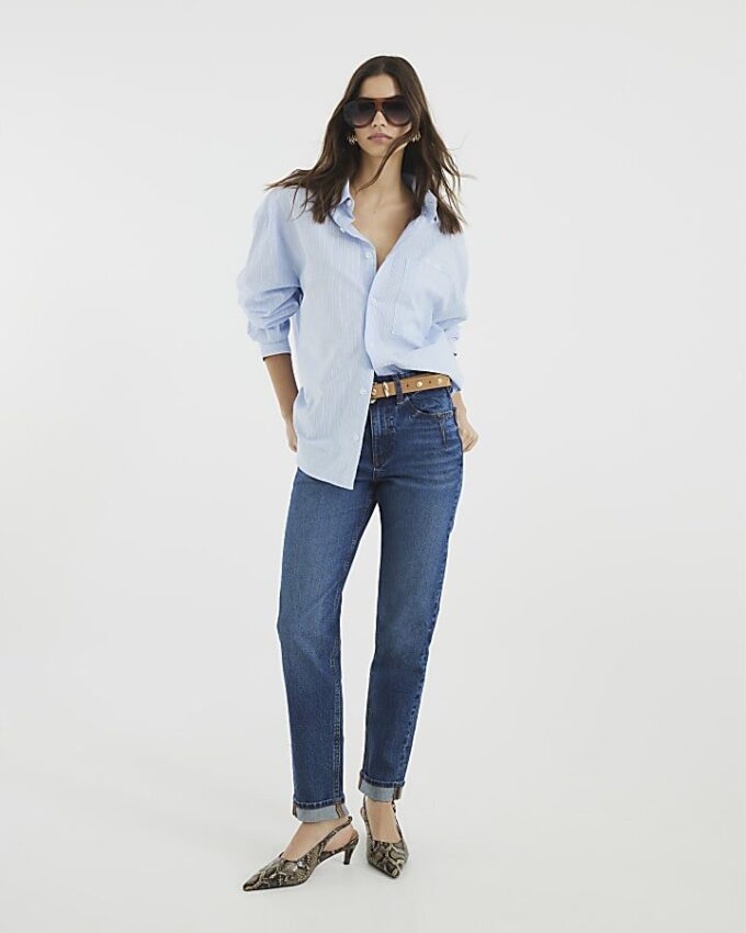 Blå denim Sculpt Mom Jeans
