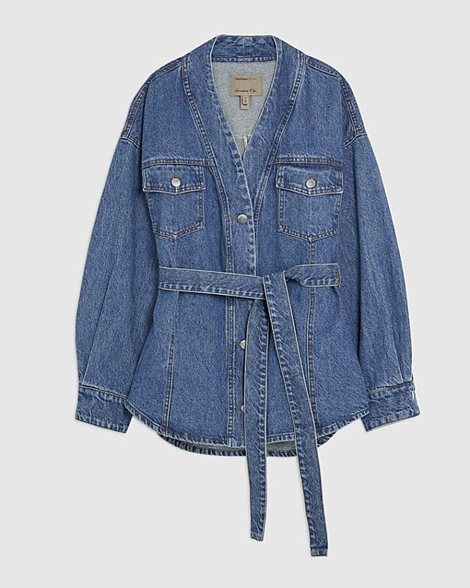 Blå denimjacka med knytning fram