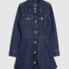 Blå denimklänning med långa ärmar