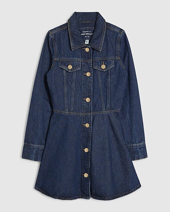 Blå denimklänning med långa ärmar
