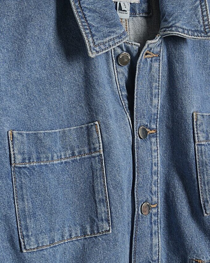 Blå denimtröja med knytning fram