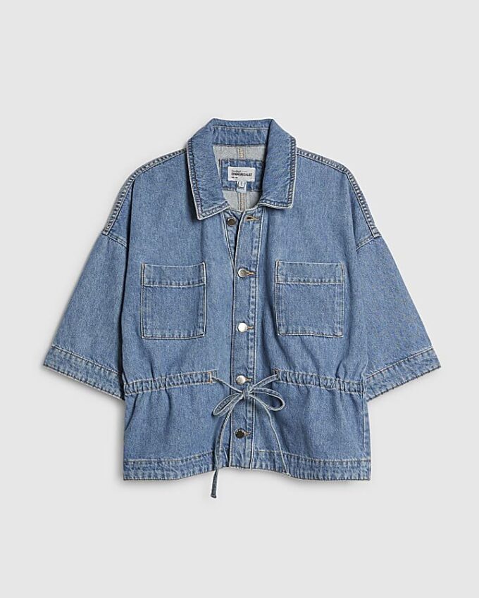 Blå denimtröja med knytning fram