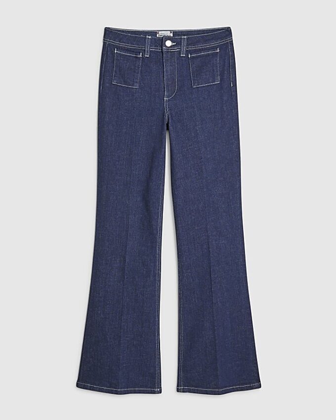 Blå högmidjade avslappnade flare-jeans