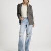 Blå högmidjade Relaxed Straight Ripped Jeans