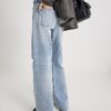 Blå högmidjade Relaxed Straight Ripped Jeans