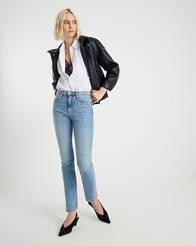 Blå högmidjade slim fit-jeans