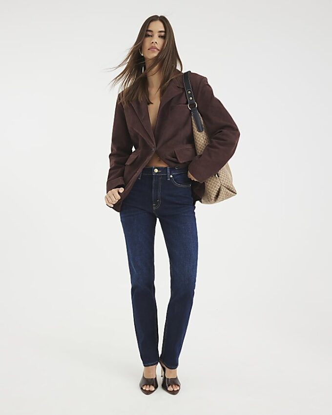 Blå högmidjade slim fit-jeans Blå högmidjade slim fit-jeans