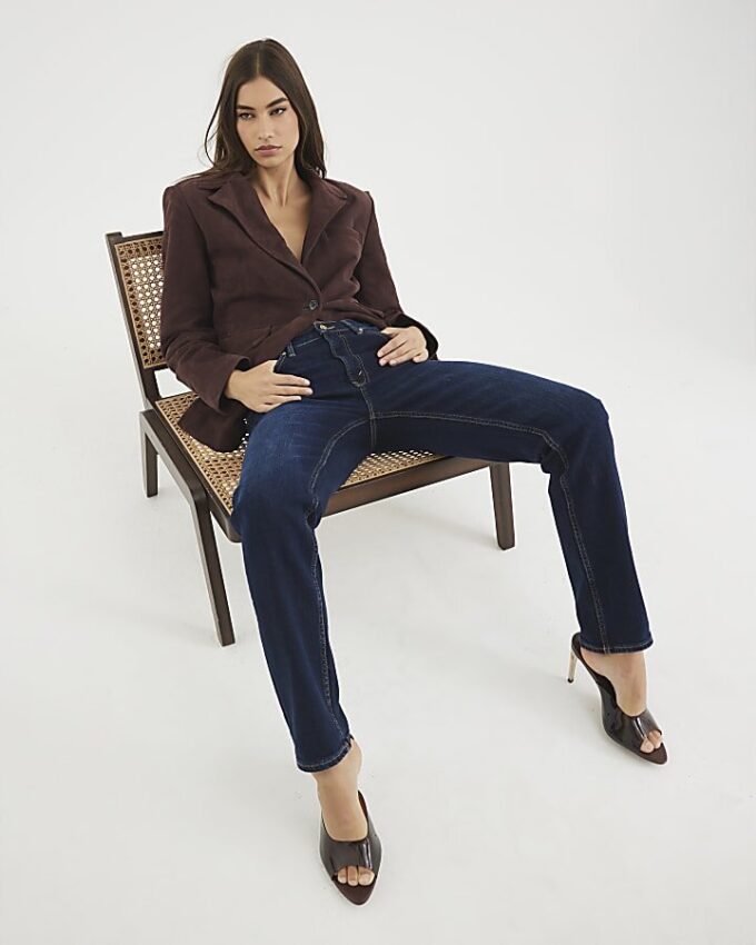 Blå högmidjade slim fit-jeans Blå högmidjade slim fit-jeans