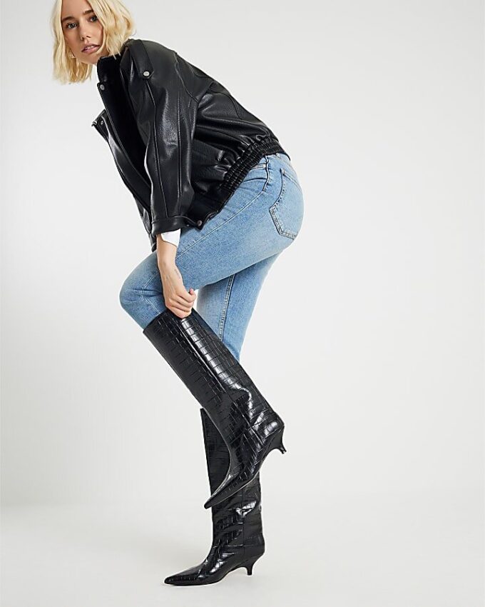 Blå högmidjade slim fit-jeans