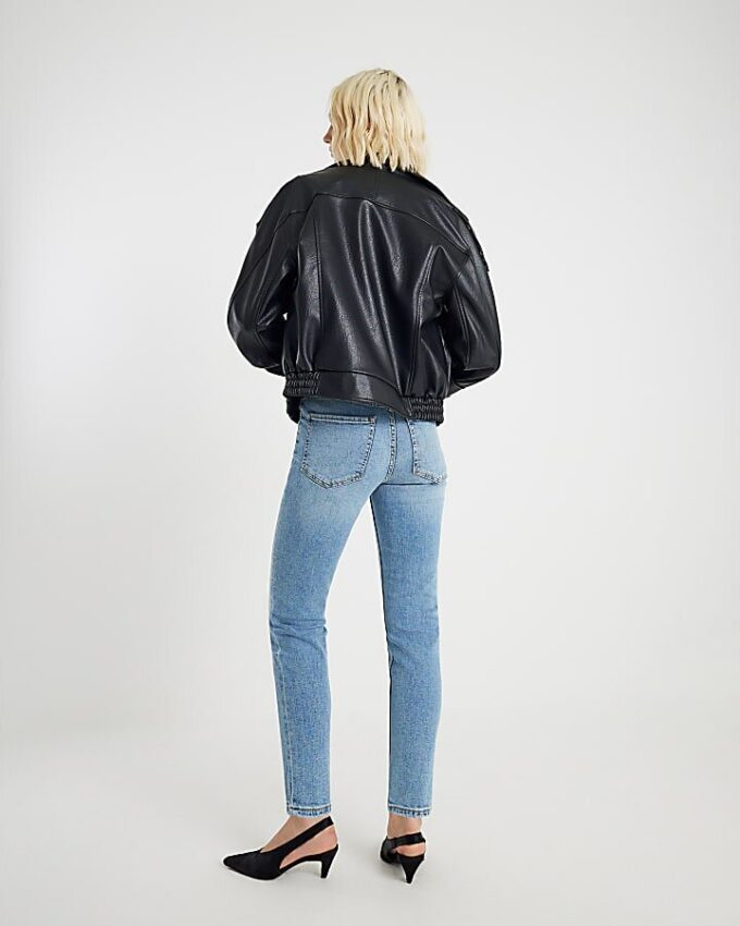 Blå högmidjade slim fit-jeans