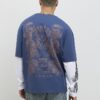 Blå japansk dubbla lager T-shirt