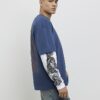 Blå japansk dubbla lager T-shirt