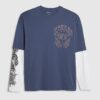 Blå japansk dubbla lager T-shirt