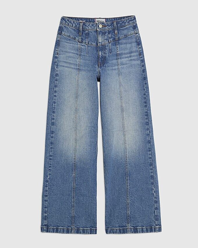 Blå jeans med breda ben och sömmar