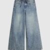 Blå jeans med dragsko och vida ben Blå jeans med dragsko och vida ben