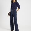 Blå jeans med dubbel midja och vida ben