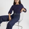 Blå jeans med dubbel midja och vida ben