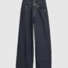 Blå jeans med dubbel midja och vida ben