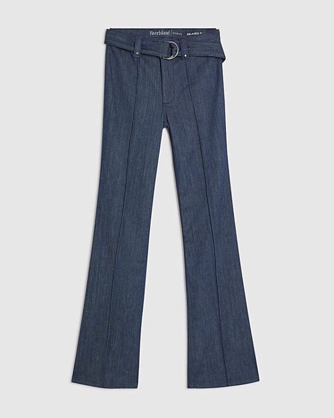 Blå jeans med hög midja och avslappnad flare-söm Blå jeans med hög midja och avslappnad flare-söm