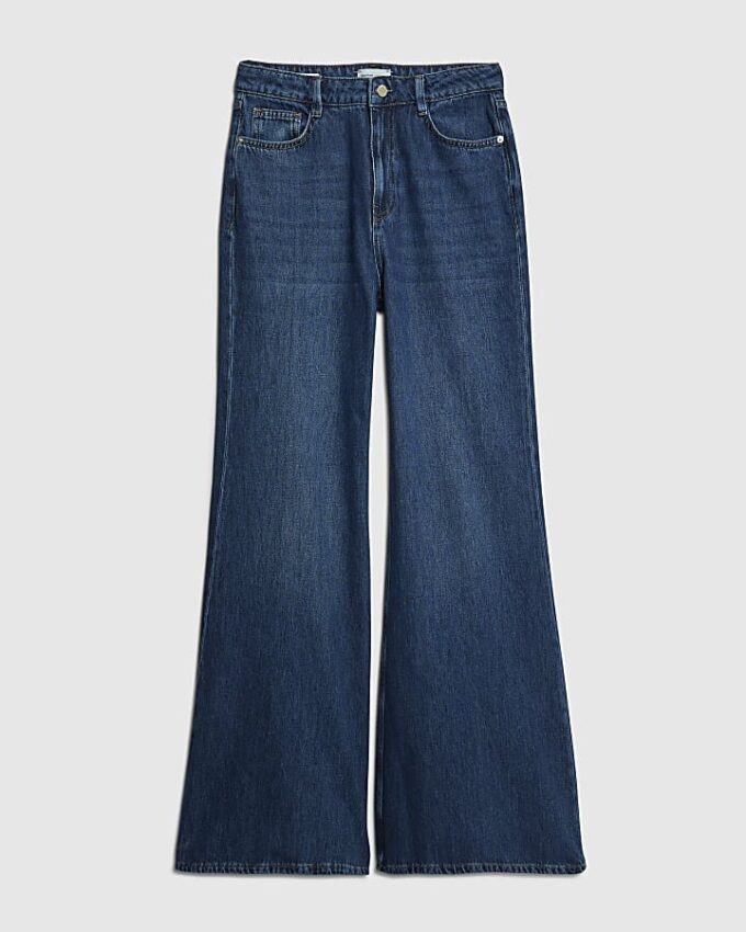 Blå jeans med hög midja och mjuka vida ben