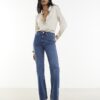 Blå jeans med hög midja och raka ben Blå jeans med hög midja och raka ben