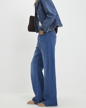 Blå jeans med hög midja och raka ben