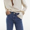 Blå jeans med hög midja och raka ben Blå jeans med hög midja och raka ben
