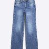 Blå jeans med hög midja och raka ben