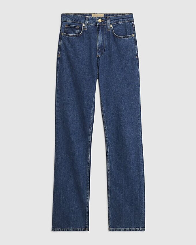 Blå jeans med hög midja och raka ben Blå jeans med hög midja och raka ben