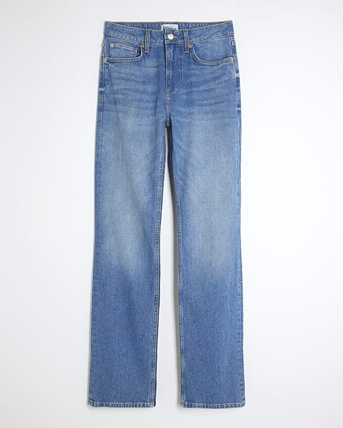 Blå jeans med hög midja och raka ben