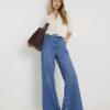 Blå jeans med hög midja och vida ben