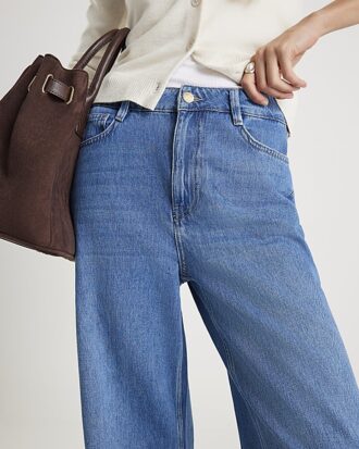 Blå jeans med hög midja och vida ben