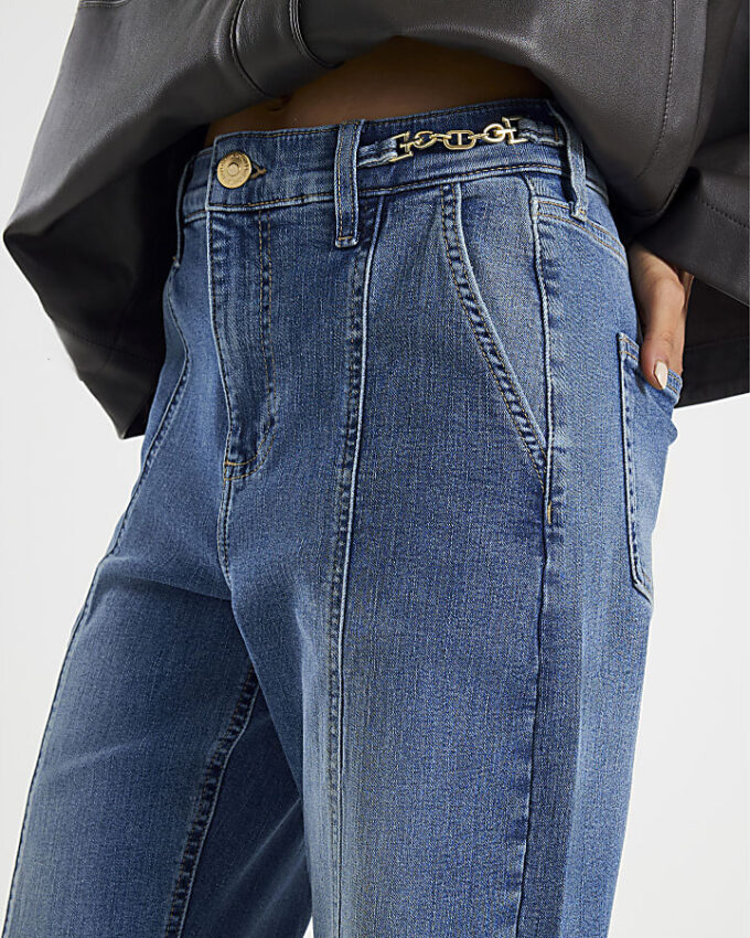 Blå jeans med hög midja och vida ben Blå jeans med hög midja och vida ben