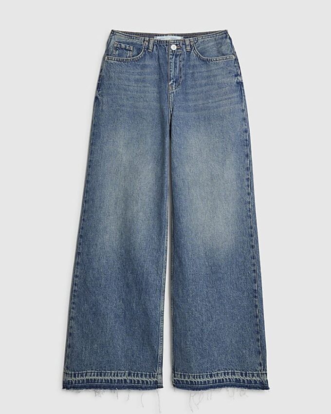 Blå jeans med hög midja och vida ben