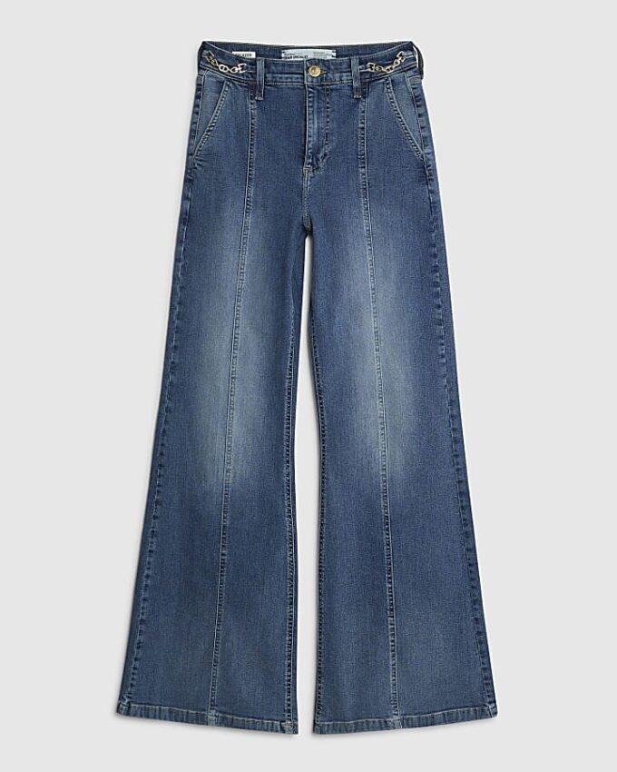 Blå jeans med hög midja och vida ben Blå jeans med hög midja och vida ben