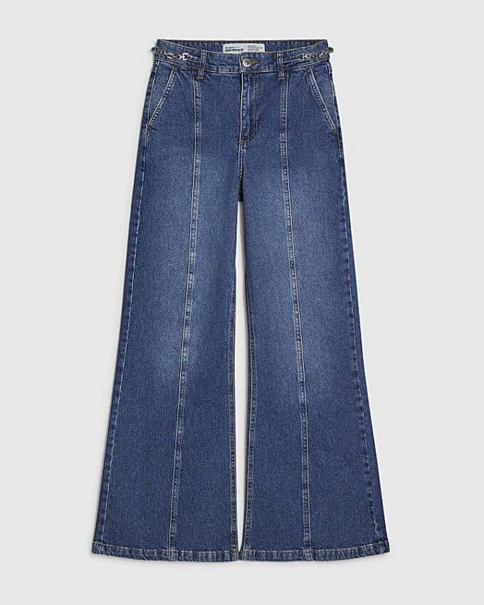 Blå jeans med hög midja och vida ben
