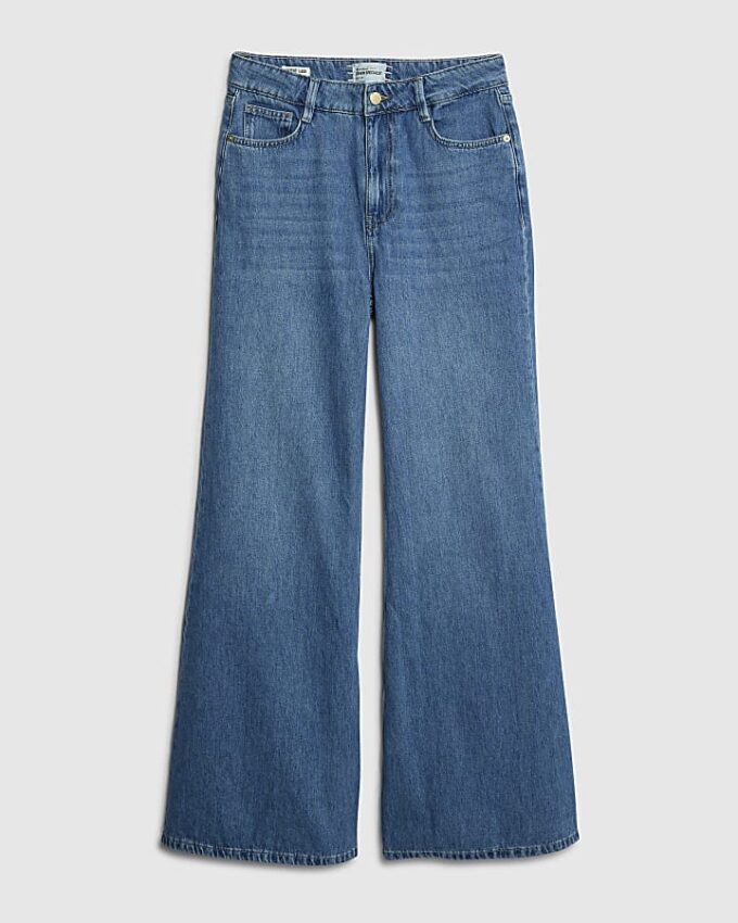 Blå jeans med hög midja och vida ben