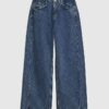Blå jeans med hög midja, sömmar och vida ben