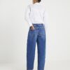 Blå jeans med medelhög midja och sömmar