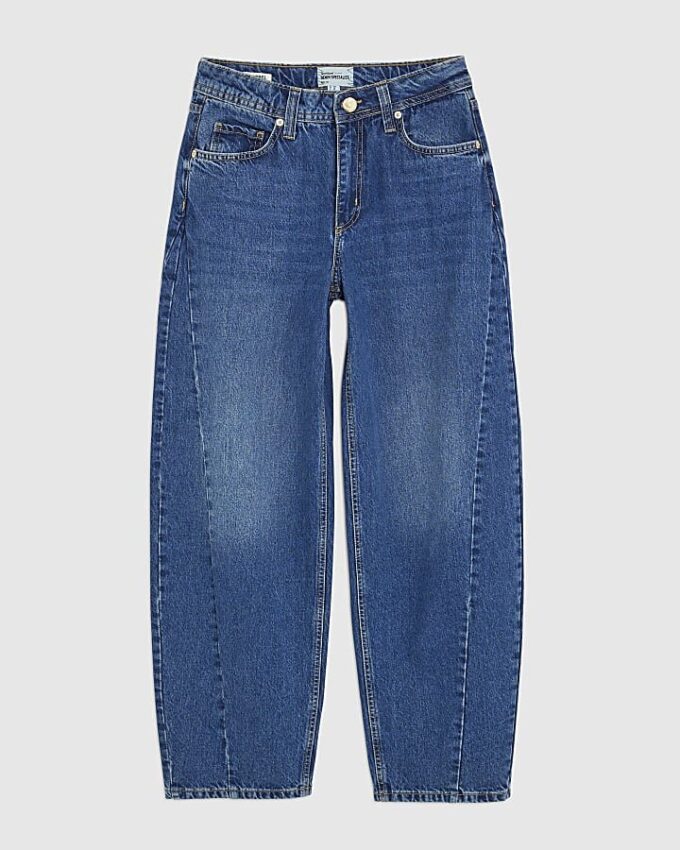Blå jeans med medelhög midja och sömmar