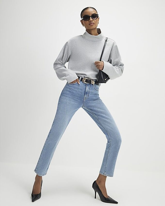 Blå klassiska högmidjade slim fit-jeans