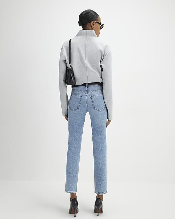 Blå klassiska högmidjade slim fit-jeans