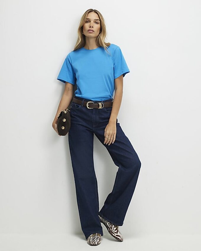 Blå kortärmad slim fit-T-shirt