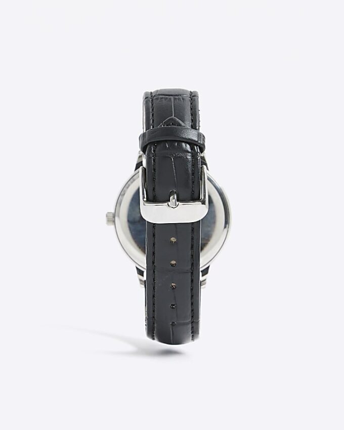 Blå läderarmbandsur