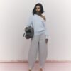 Blå långärmad asymmetrisk fluffig topp